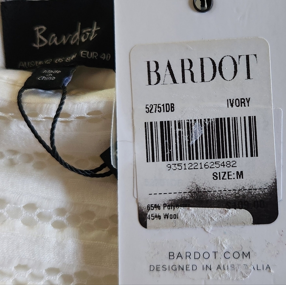 Bardot Piper Stripe Mini Dress Ivory Crochet Mesh Ruffle Hem Size 8/Med NWT - Picture 14 of 16